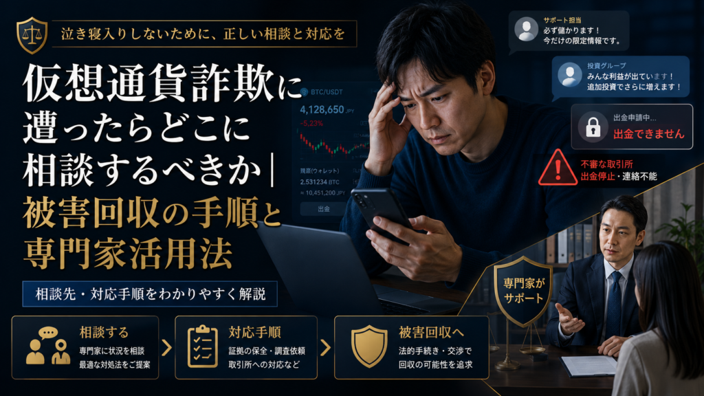 仮想通貨詐欺に遭ったらどこに相談するべきか｜被害回収の手順と専門家活用法