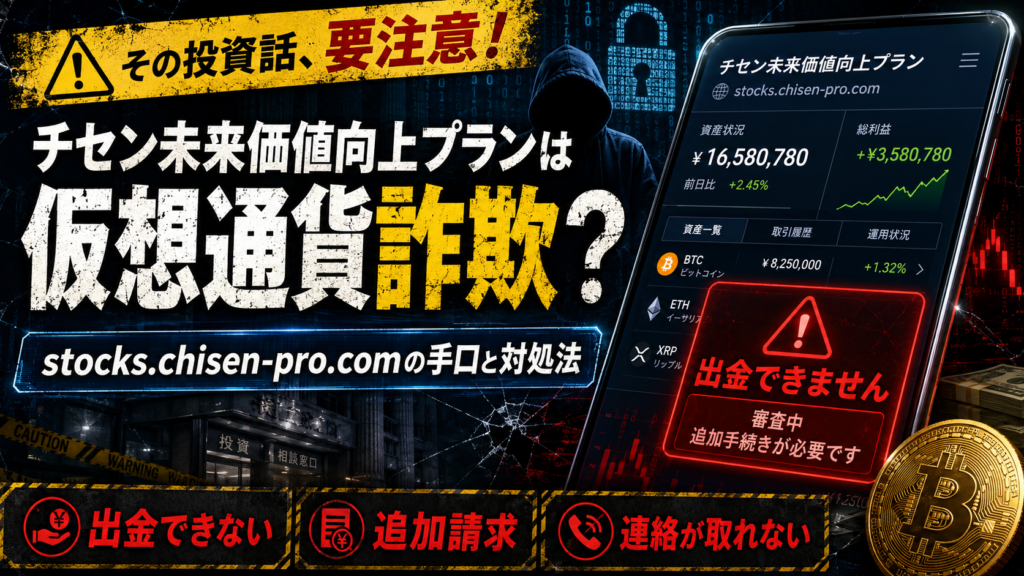 チセン未来価値向上プランは仮想通貨詐欺？stocks.chisen-pro.comの手口と対処法