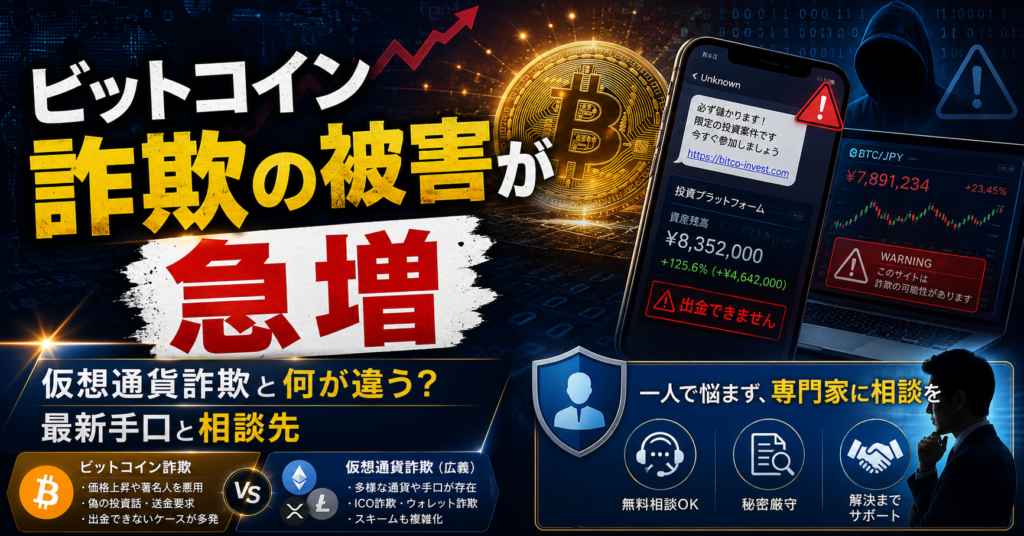 ビットコイン詐欺の被害が急増｜仮想通貨詐欺と何が違う？最新手口と相談先