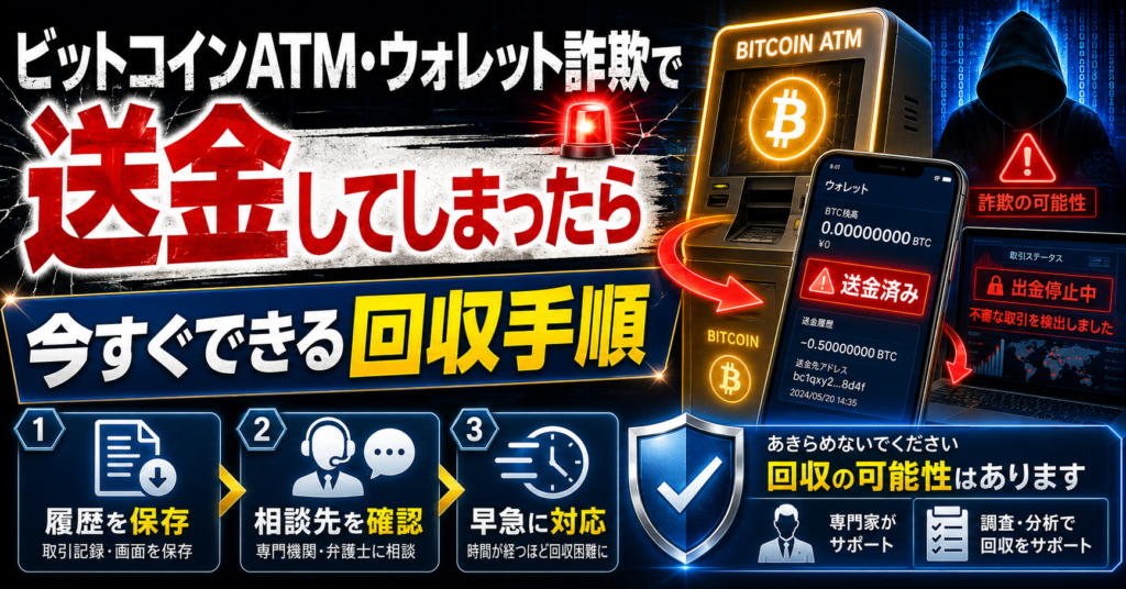 ビットコインATM・ウォレット詐欺で送金してしまったら｜今すぐできる回収手順