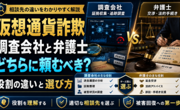 仮想通貨詐欺は調査会社と弁護士どちらに頼むべき？役割の違いと選び方