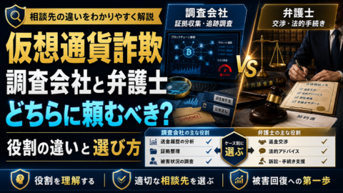 仮想通貨詐欺は調査会社と弁護士どちらに頼むべき？役割の違いと選び方